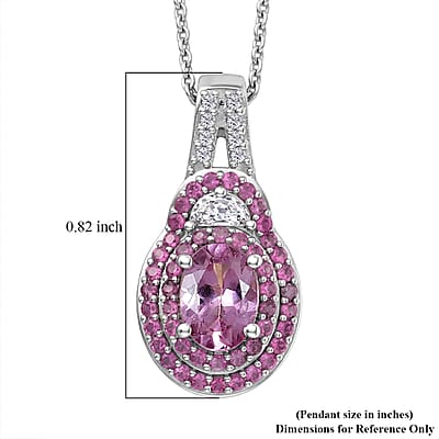 D'Joy Premium Narsipatnam Pink Spinel and Multi Gemstone 1.65 ctw Pendant Necklace in Rhodium Over Sterling Silver 20 Inches