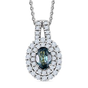 D'Joy Monte Belo Indicolite and Moissanite 1.50 ctw Sea Crown Pendant Necklace in Rhodium Over Sterling Silver 20 Inches