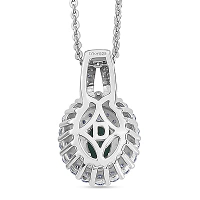 D'Joy Monte Belo Indicolite and Moissanite 1.50 ctw Sea Crown Pendant Necklace in Rhodium Over Sterling Silver 20 Inches