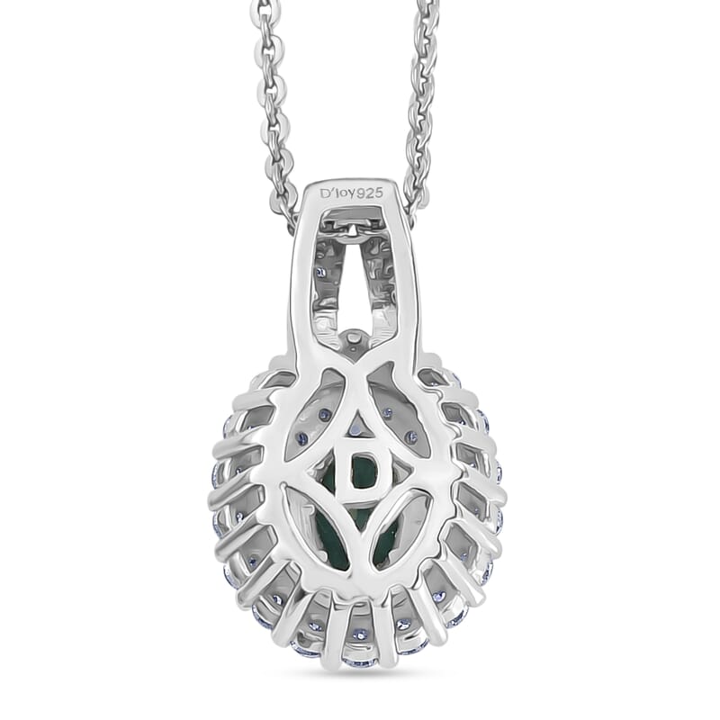 D'Joy Monte Belo Indicolite and Moissanite 1.50 ctw Sea Crown Pendant Necklace in Rhodium Over Sterling Silver 20 Inches