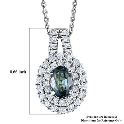 D'Joy Monte Belo Indicolite and Moissanite 1.50 ctw Sea Crown Pendant Necklace in Rhodium Over Sterling Silver 20 Inches