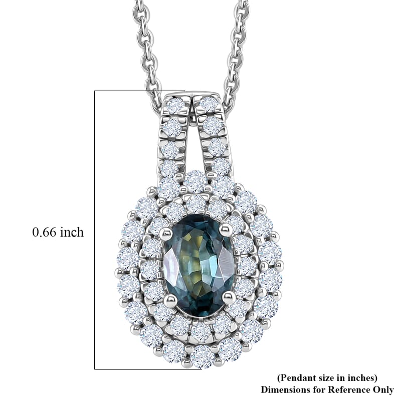 D'Joy Monte Belo Indicolite and Moissanite 1.50 ctw Sea Crown Pendant Necklace in Rhodium Over Sterling Silver 20 Inches