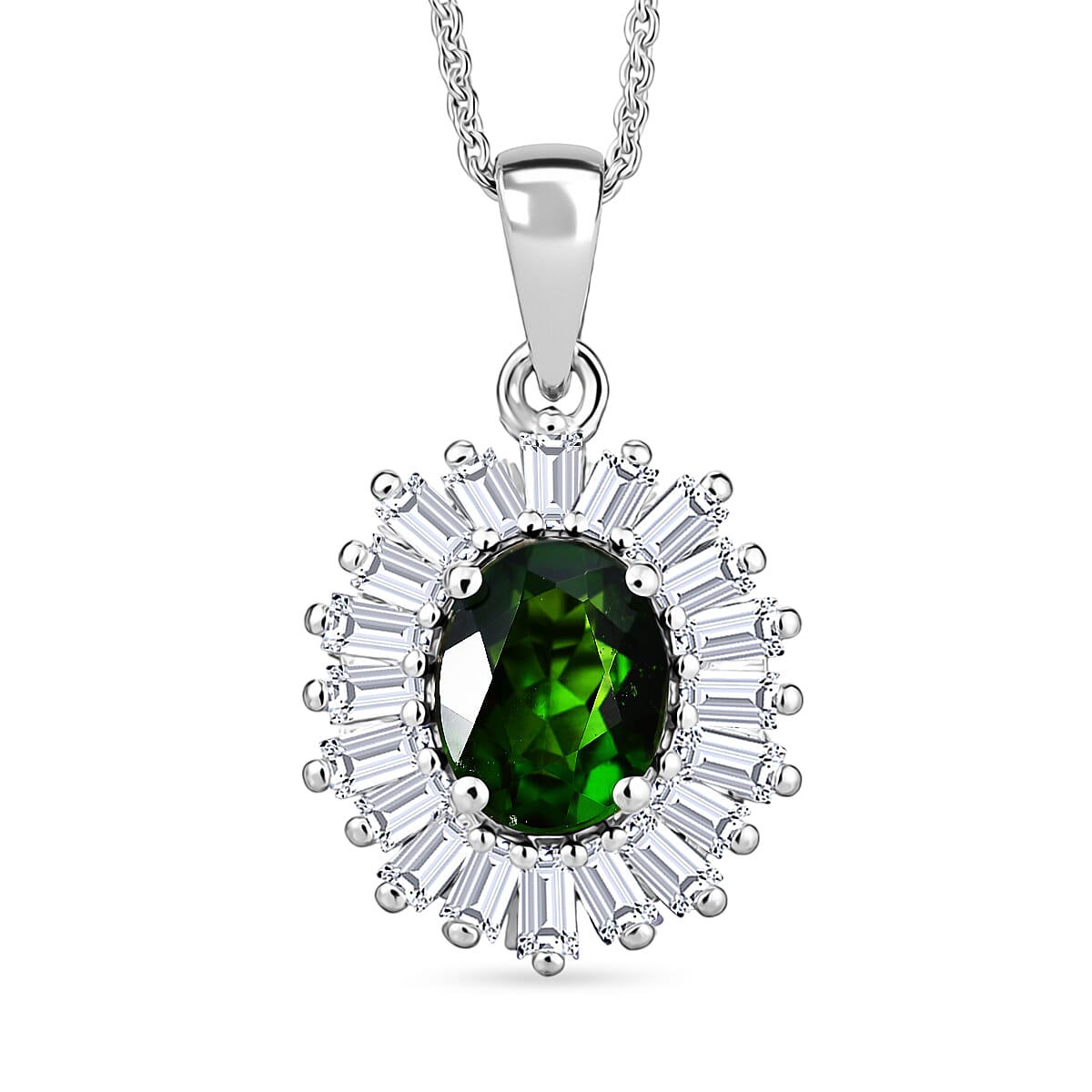 D'Joy Chrome Diopside and Moissanite 2.00 ctw Bloom Burst Pendant Necklace in Rhodium Over Sterling Silver 20 Inches image number 0