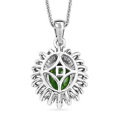 D'Joy Chrome Diopside and Moissanite 2.00 ctw Bloom Burst Pendant Necklace in Rhodium Over Sterling Silver 20 Inches
