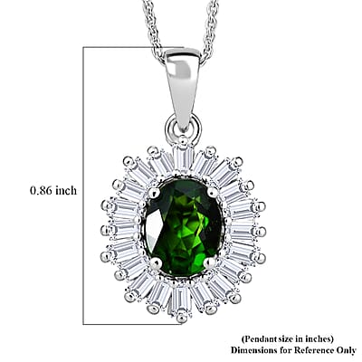 D'Joy Chrome Diopside and Moissanite 2.00 ctw Bloom Burst Pendant Necklace in Rhodium Over Sterling Silver 20 Inches