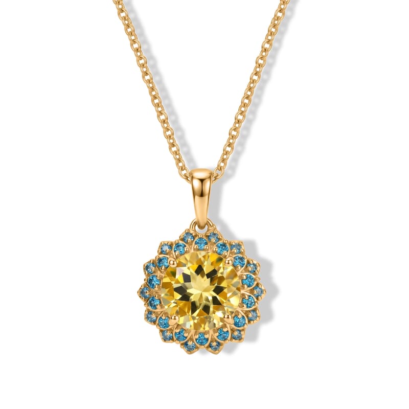 EverTrue Green Gold Quartz, Signity Paraiba and Ice Blue Topaz 4.15 ctw Pendant in 18K YG Plated with ION Plated YG Stainless Steel Necklace 20 Inches