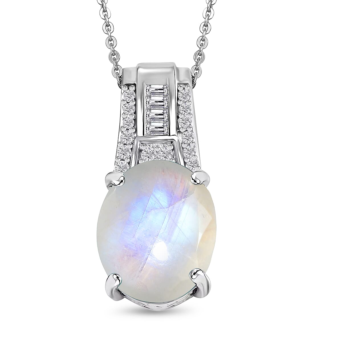 Rainbow Moonstone / Rhodium Over Sterling Silver - Product card gallery slide 1 (10176741605689)