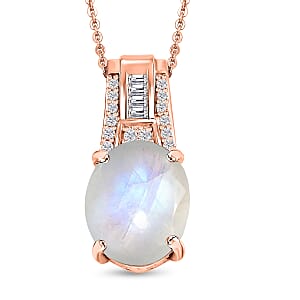 D'Joy Rainbow Moonstone and White Zircon 5.10 ctw Pendant Necklace in 18K Vermeil Rose Gold Over Sterling Silver 20 Inches
