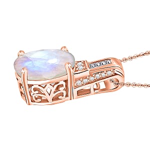 D'Joy Rainbow Moonstone and White Zircon 5.10 ctw Pendant Necklace in 18K Vermeil Rose Gold Over Sterling Silver 20 Inches