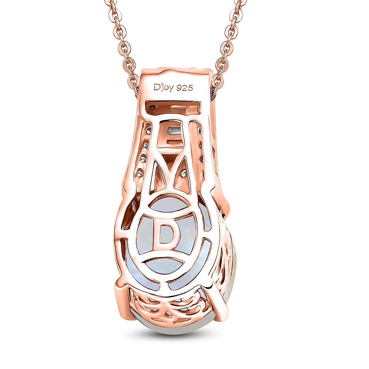 D'Joy Rainbow Moonstone and White Zircon 5.10 ctw Pendant Necklace in 18K Vermeil Rose Gold Over Sterling Silver 20 Inches image number 4