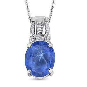 D'Joy Madagascar Blue Sapphire (DF) and White Zircon 7.50 ctw Pendant Necklace in Rhodium Over Sterling Silver 20 Inches