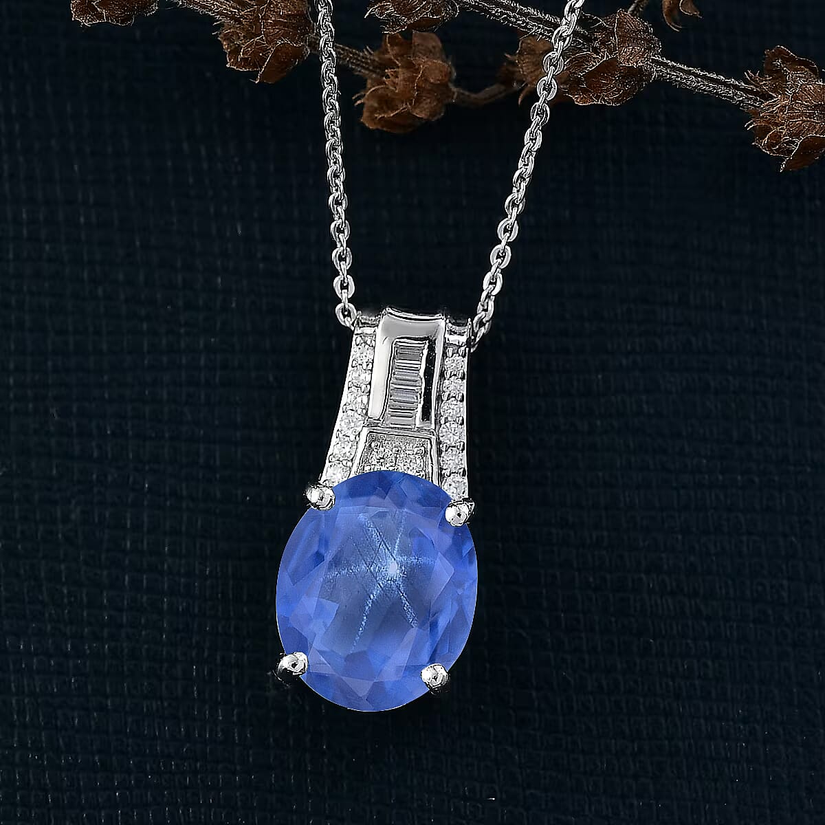D'Joy Madagascar Blue Sapphire (DF) and White Zircon 7.50 ctw Pendant Necklace in Rhodium Over Sterling Silver 20 Inches image number 1