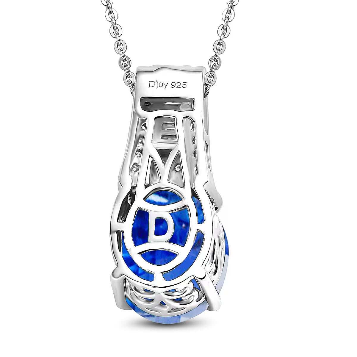 D'Joy Madagascar Blue Sapphire (DF) and White Zircon 7.50 ctw Pendant Necklace in Rhodium Over Sterling Silver 20 Inches image number 4