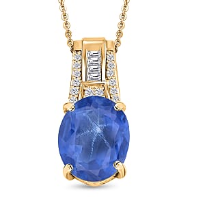 D'Joy Madagascar Blue Sapphire (DF) and White Zircon 7.50 ctw Pendant Necklace in 18K Vermeil Yellow Gold Over Sterling Silver 20 Inches