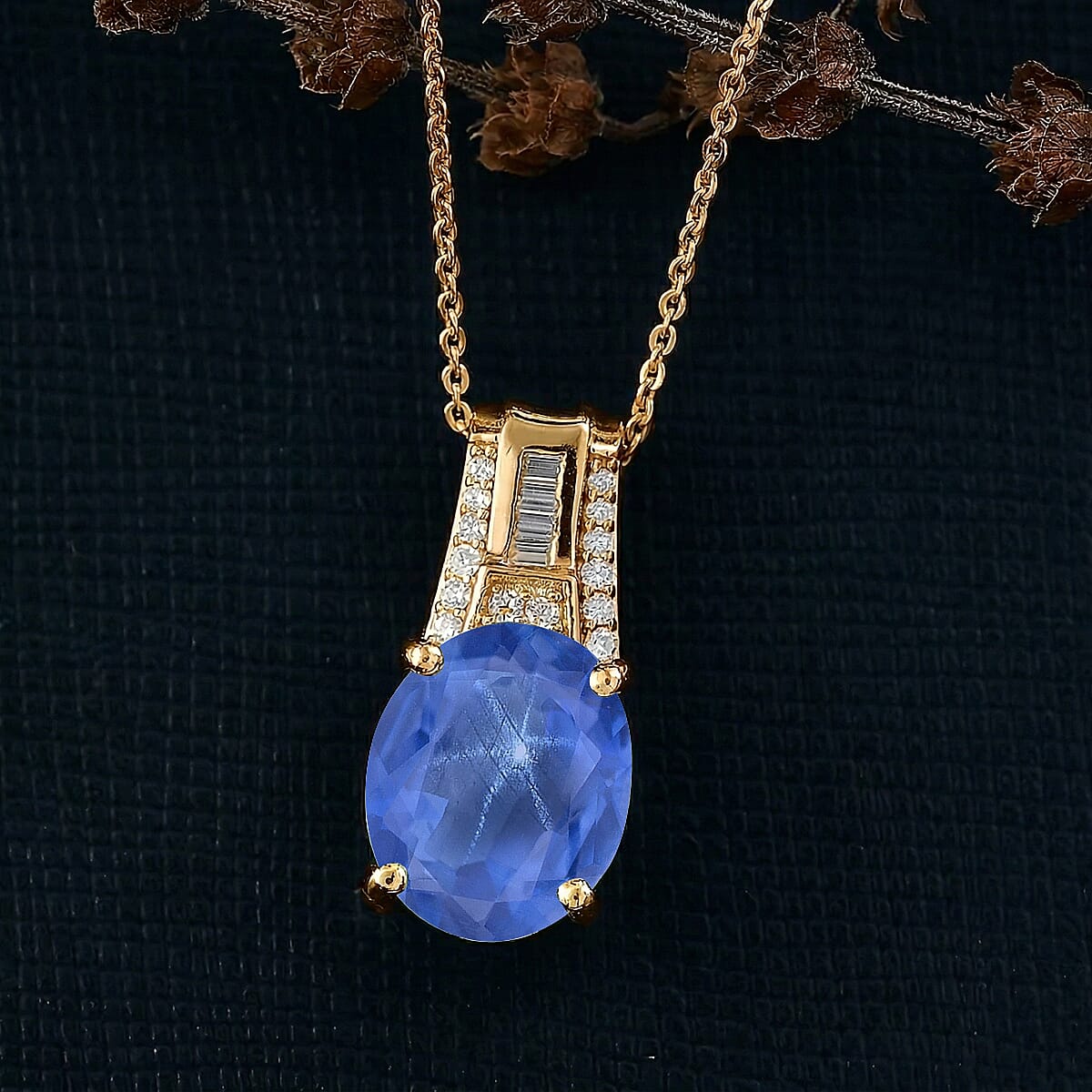 D'Joy Madagascar Blue Sapphire (DF) and White Zircon 7.50 ctw Pendant Necklace in 18K Vermeil Yellow Gold Over Sterling Silver 20 Inches image number 1
