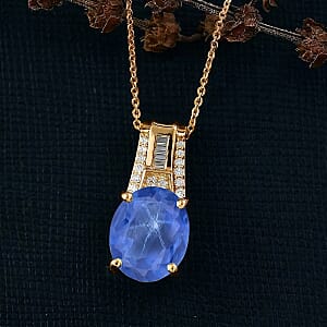 D'Joy Madagascar Blue Sapphire (DF) and White Zircon 7.50 ctw Pendant Necklace in 18K Vermeil Yellow Gold Over Sterling Silver 20 Inches