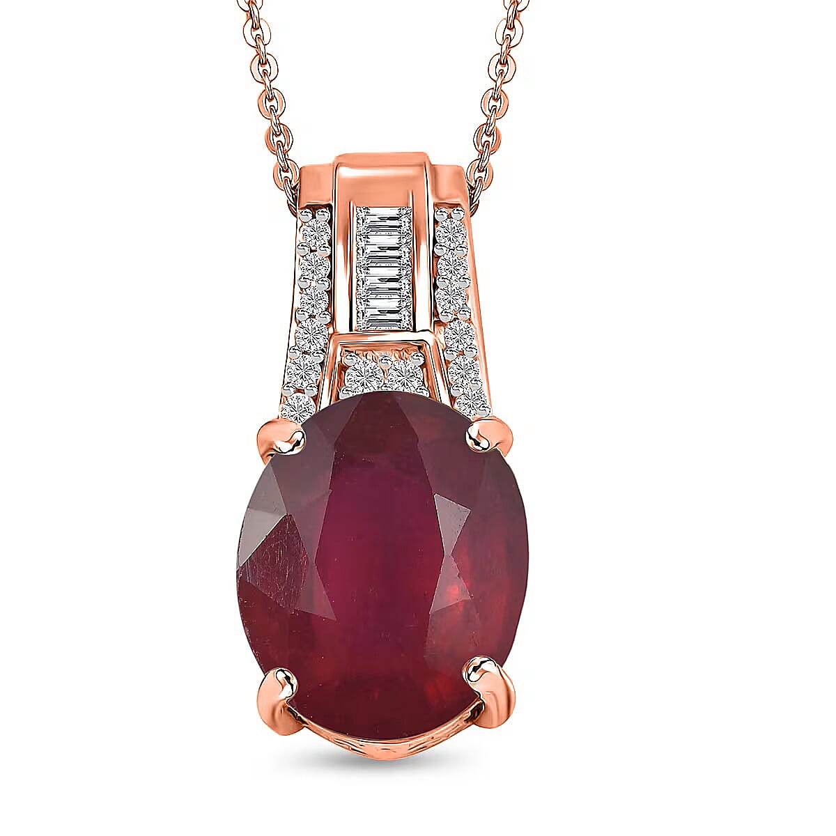 D'Joy Niassa Ruby (FF) and White Zircon 7.50 ctw Pendant Necklace in 18K Vermeil Rose Gold Over Sterling Silver 20 Inches