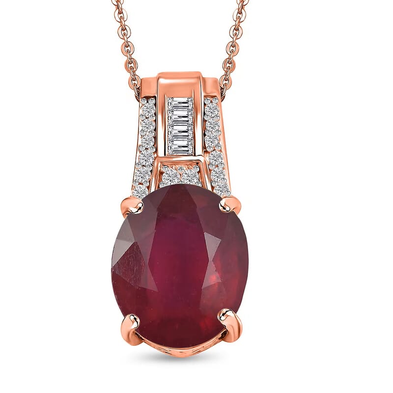 D'Joy Niassa Ruby (FF) and White Zircon 7.50 ctw Pendant Necklace in 18K Vermeil Rose Gold Over Sterling Silver 20 Inches