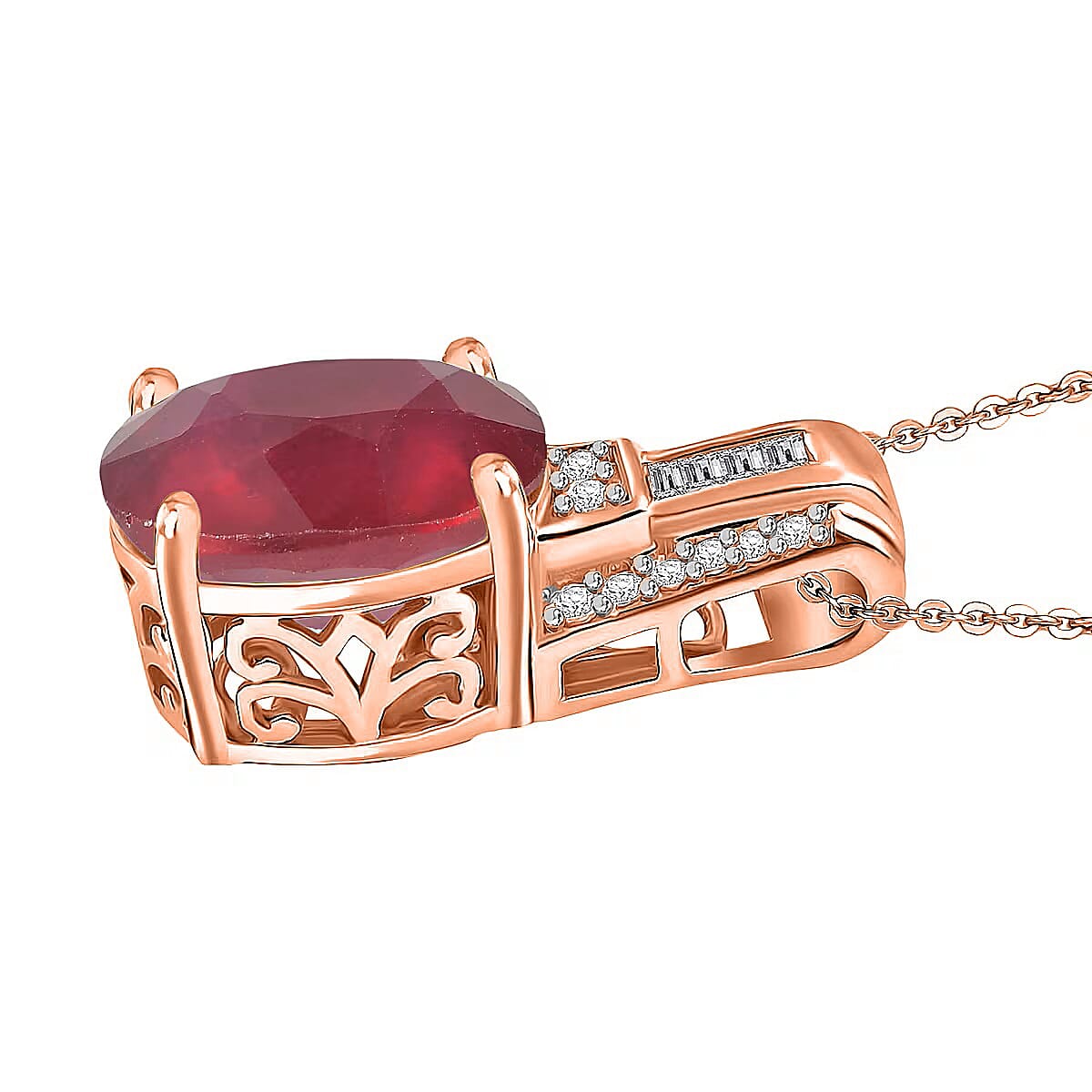 D'Joy Niassa Ruby (FF) and White Zircon 7.50 ctw Pendant Necklace in 18K Vermeil Rose Gold Over Sterling Silver 20 Inches