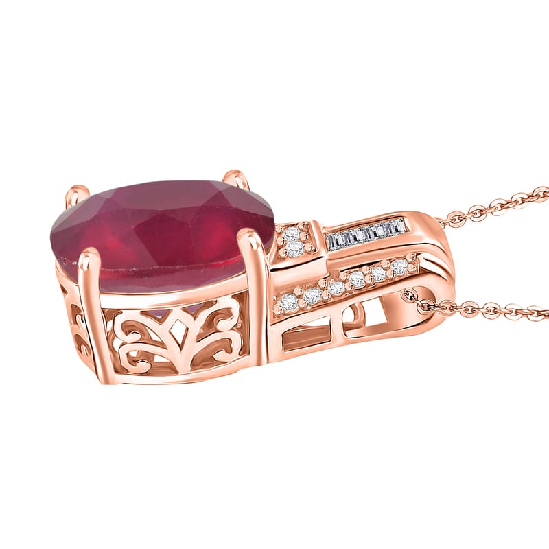 D'Joy Niassa Ruby (FF) and White Zircon 7.50 ctw Pendant Necklace in 18K Vermeil Rose Gold Over Sterling Silver 20 Inches