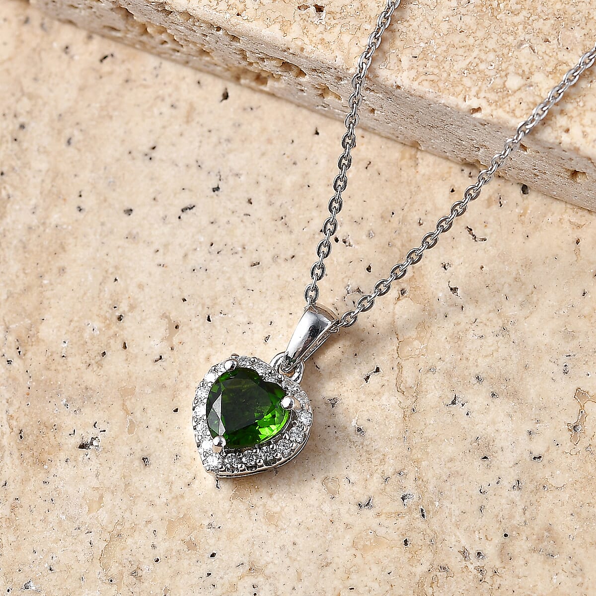 D'Joy Chrome Diopside and Moissanite 1.00 ctw Secret Garden Heart Pendant Necklace in Rhodium Over Sterling Silver 20 Inches image number 1