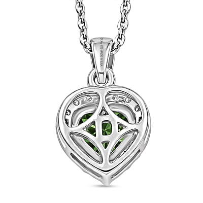 D'Joy Chrome Diopside and Moissanite 1.00 ctw Secret Garden Heart Pendant Necklace in Rhodium Over Sterling Silver 20 Inches