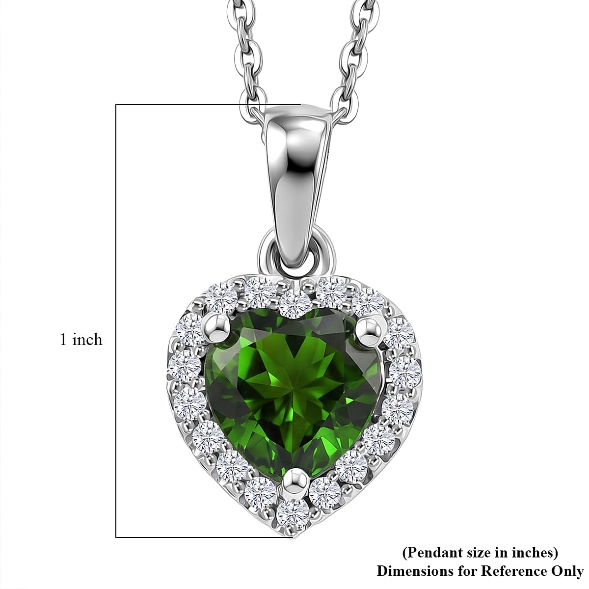 D'Joy Chrome Diopside and Moissanite 1.00 ctw Secret Garden Heart Pendant Necklace in Rhodium Over Sterling Silver 20 Inches