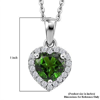 D'Joy Chrome Diopside and Moissanite 1.00 ctw Secret Garden Heart Pendant Necklace in Rhodium Over Sterling Silver 20 Inches