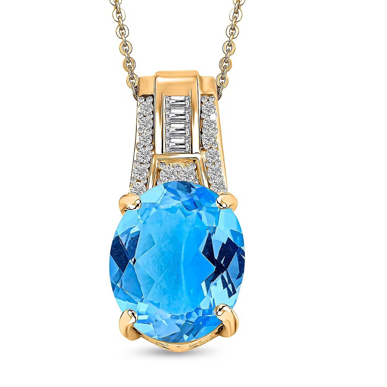D'Joy Swiss Blue Topaz and White Zircon 7.30 ctw Pendant Necklace in 18K Vermeil Yellow Gold Over Sterling Silver 20 Inches