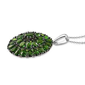 D'Joy Chrome Diopside 7.15 ctw Floral Cluster Pendant Necklace in Rhodium Over Sterling Silver 20 Inches