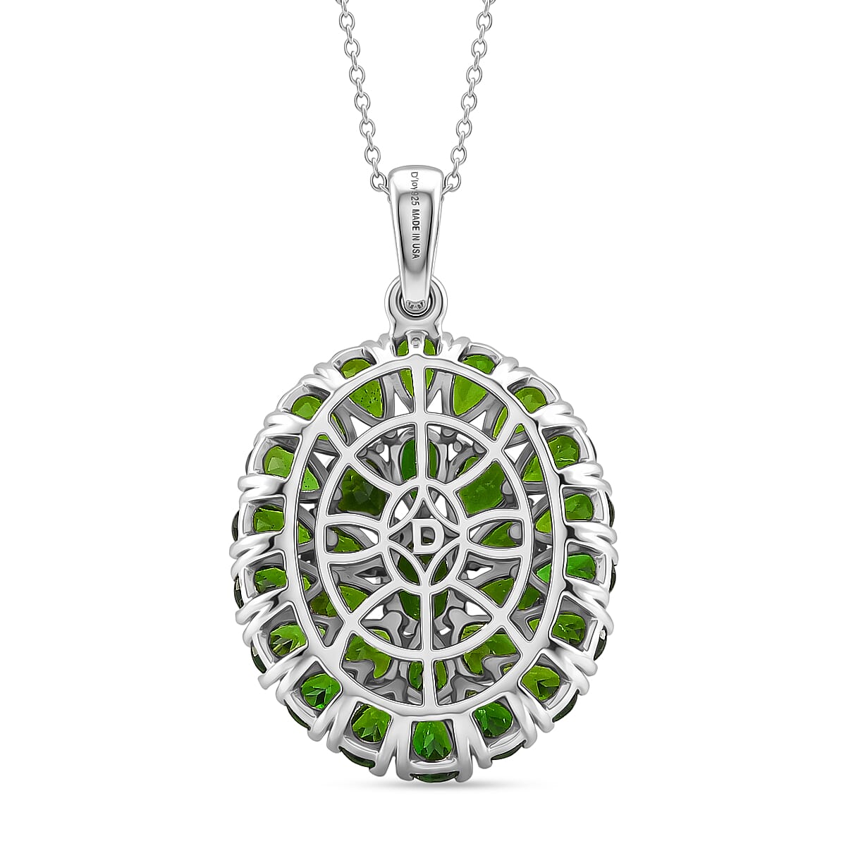 D'Joy Chrome Diopside 7.15 ctw Floral Cluster Pendant Necklace in Rhodium Over Sterling Silver 20 Inches image number 4