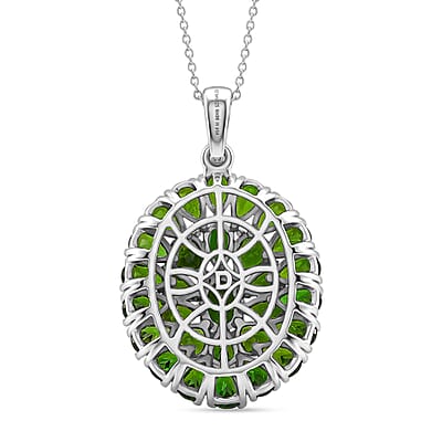 D'Joy Chrome Diopside 7.15 ctw Floral Cluster Pendant Necklace in Rhodium Over Sterling Silver 20 Inches