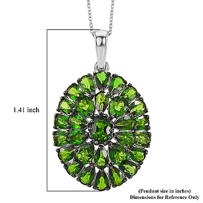 D'Joy Chrome Diopside 7.15 ctw Floral Cluster Pendant Necklace in Rhodium Over Sterling Silver 20 Inches