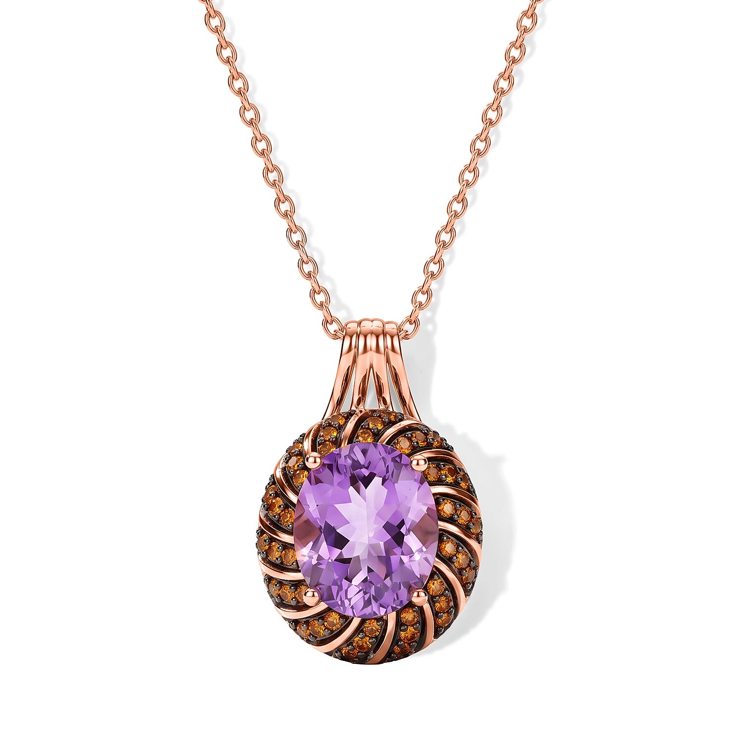 EverTrue Rose De Morocco and Mozambique Garnet 5.00 ctw Pendant in 18K RG Plated with ION Plated RG Stainless Steel Necklace 20 Inches