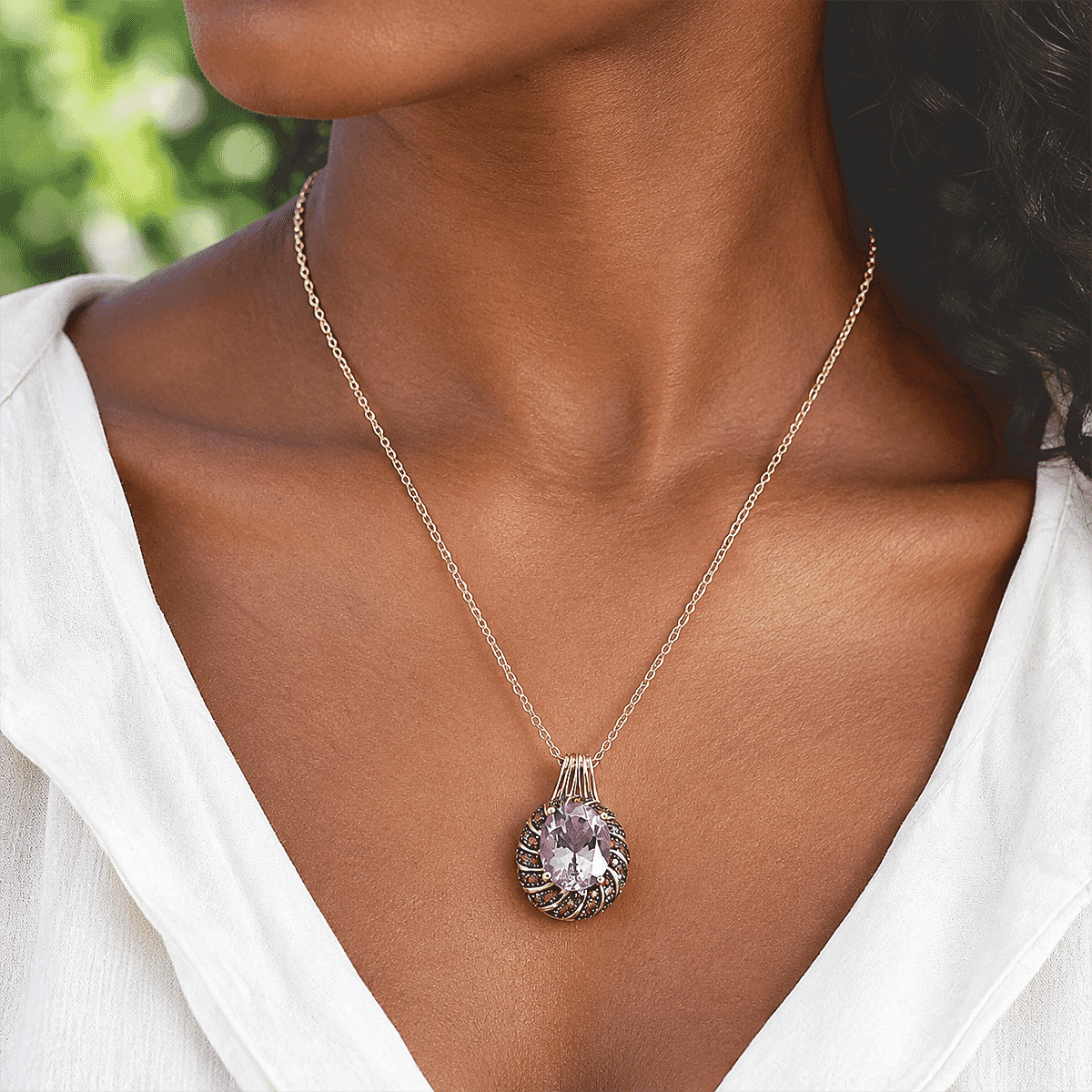 EverTrue Rose De Morocco and Mozambique Garnet 5.00 ctw Pendant in 18K RG Plated with ION Plated RG Stainless Steel Necklace 20 Inches