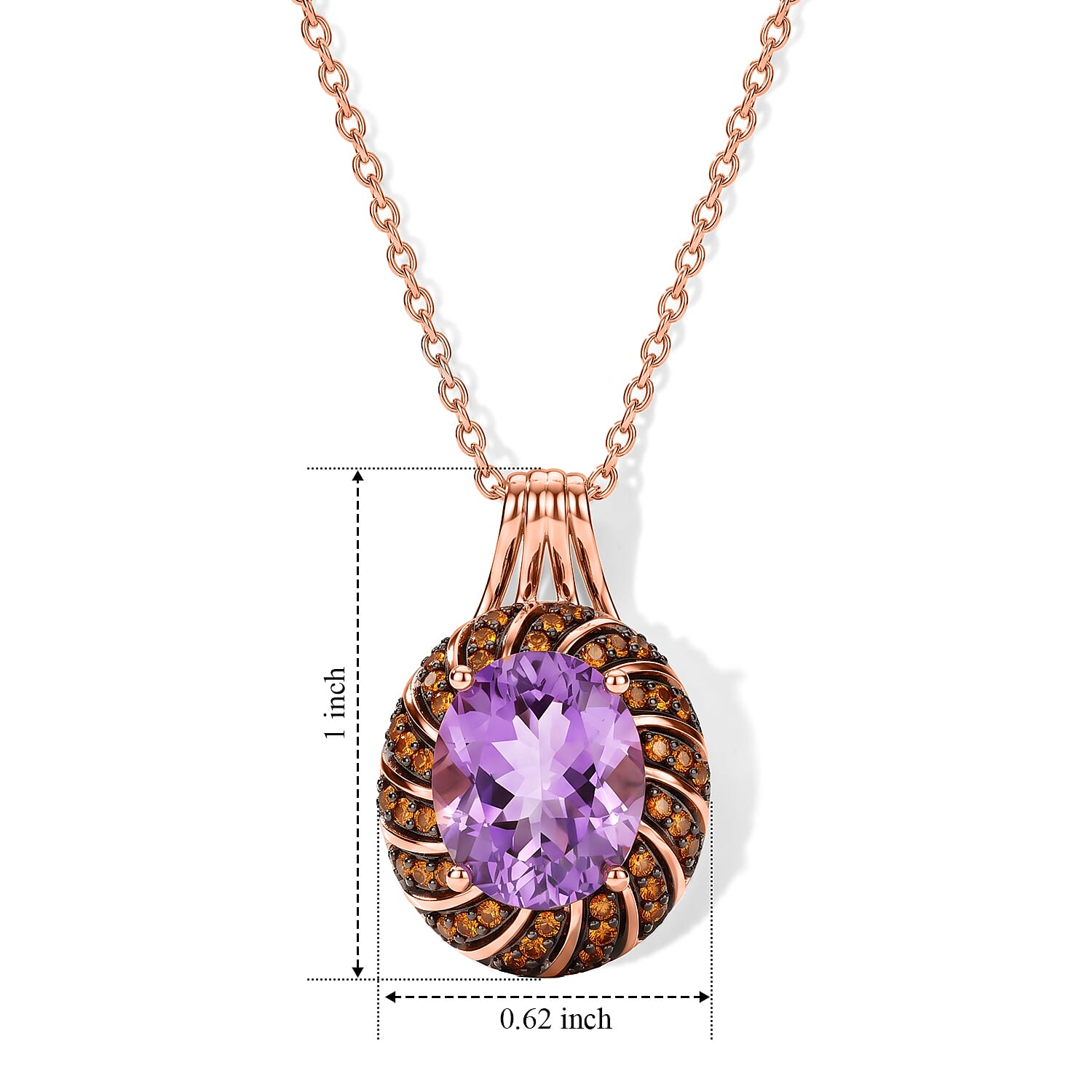 EverTrue Rose De Morocco and Mozambique Garnet 5.00 ctw Pendant in 18K RG Plated with ION Plated RG Stainless Steel Necklace 20 Inches