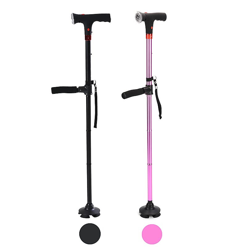 Soulsmart Set of 2 Black and Purple 2 Handles Foldable Smart Easy Up Cane with LED Light