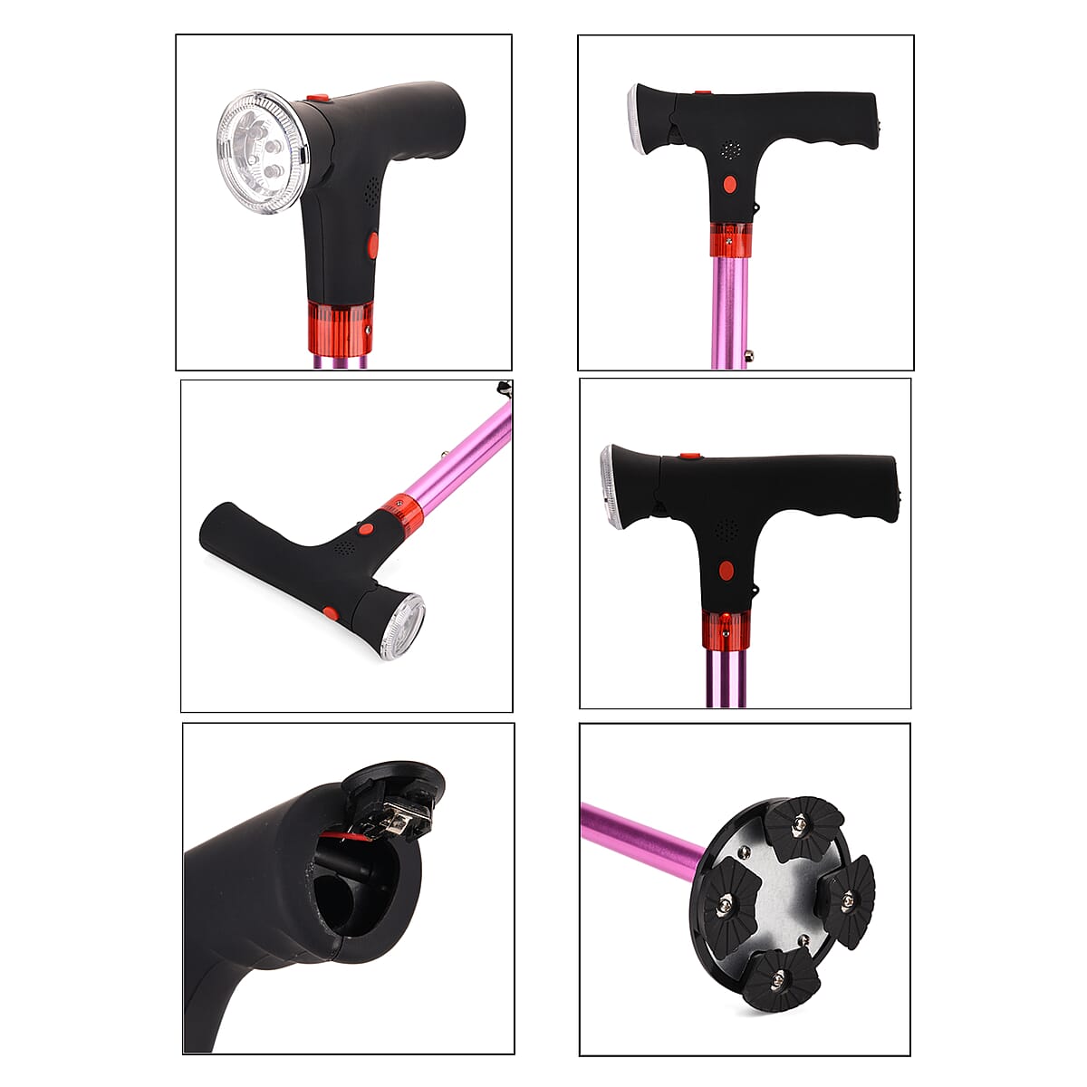 Soulsmart Set of 2 Black and Purple 2 Handles Foldable Smart Easy Up Cane with LED Light image number 4