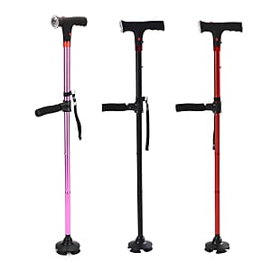 Soulsmart Set of 3 Black, Purple and Red 2 Handles Foldable Smart Easy Up Cane with LED Light
