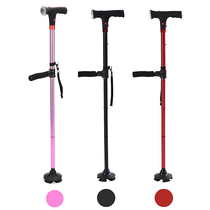 Soulsmart Set of 3 Black, Purple and Red 2 Handles Foldable Smart Easy Up Cane with LED Light