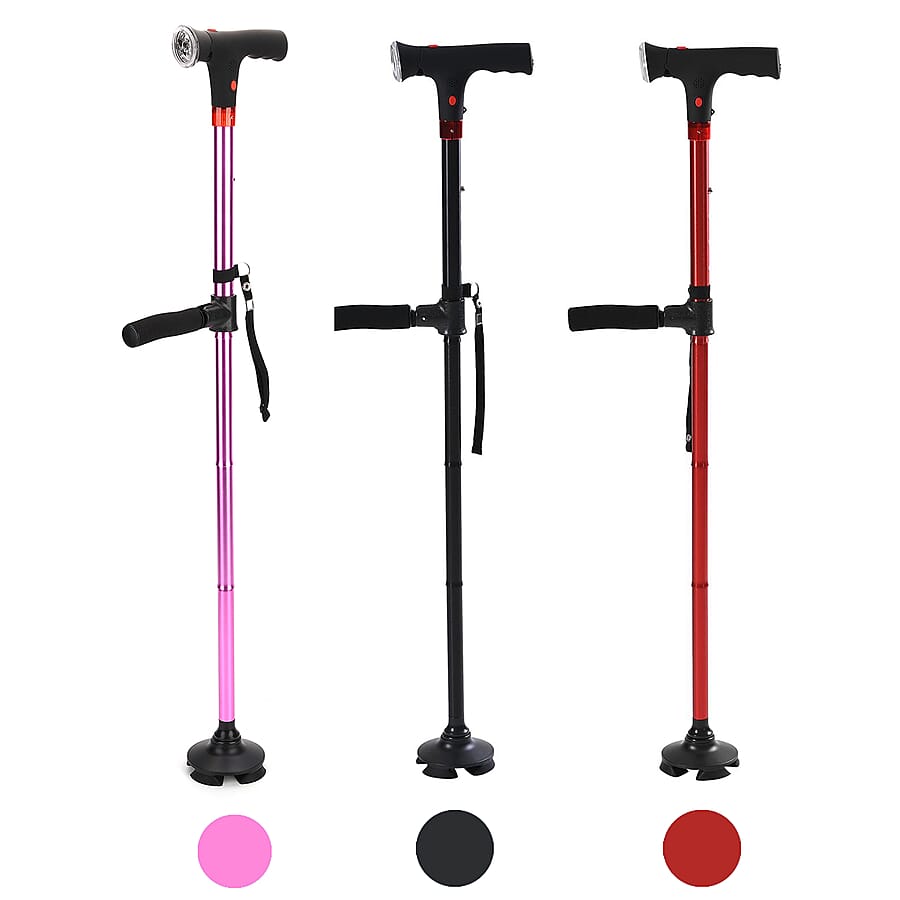 Soulsmart Set of 3 Black, Purple and Blue 2 Handles Foldable Smart Easy Up Cane with LED Light