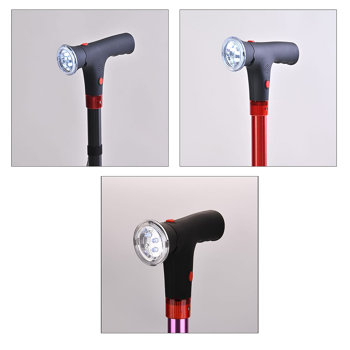 Soulsmart Set of 3 Black, Purple and Red 2 Handles Foldable Smart Easy Up Cane with LED Light image number 1