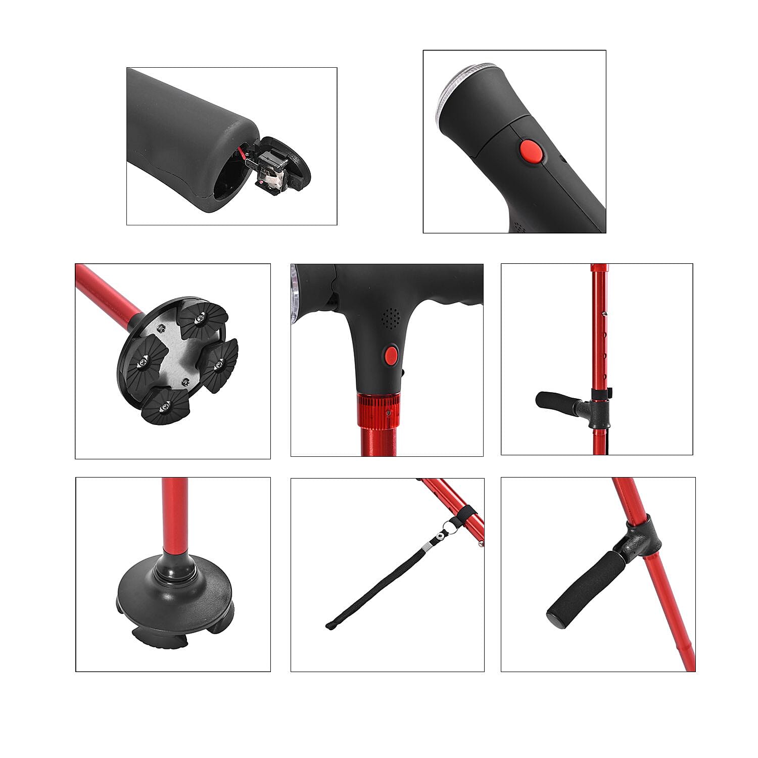 Soulsmart Set of 3 Black, Purple and Red 2 Handles Foldable Smart Easy Up Cane with LED Light