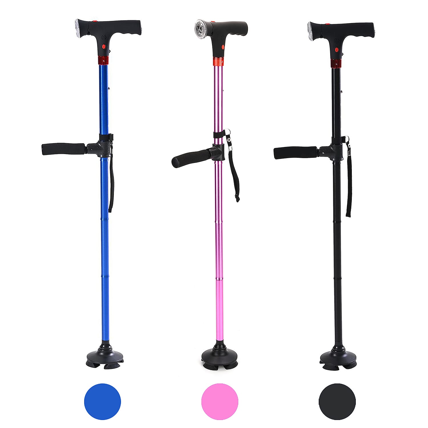 Soulsmart Set of 3 Black, Purple and Blue 2 Handles Foldable Smart Easy Up Cane with LED Light