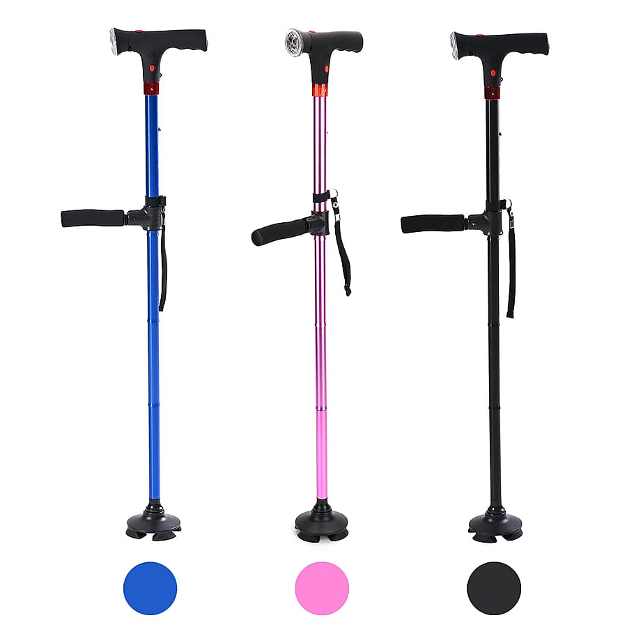 Soulsmart Set of 3 Black, Purple and Blue 2 Handles Foldable Smart Easy Up Cane with LED Light
