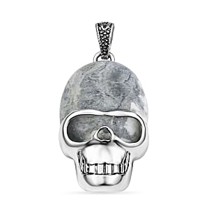 Gray Crystal Skull Pendant in Silvertone with Stainless Steel Necklace (20 Inches)