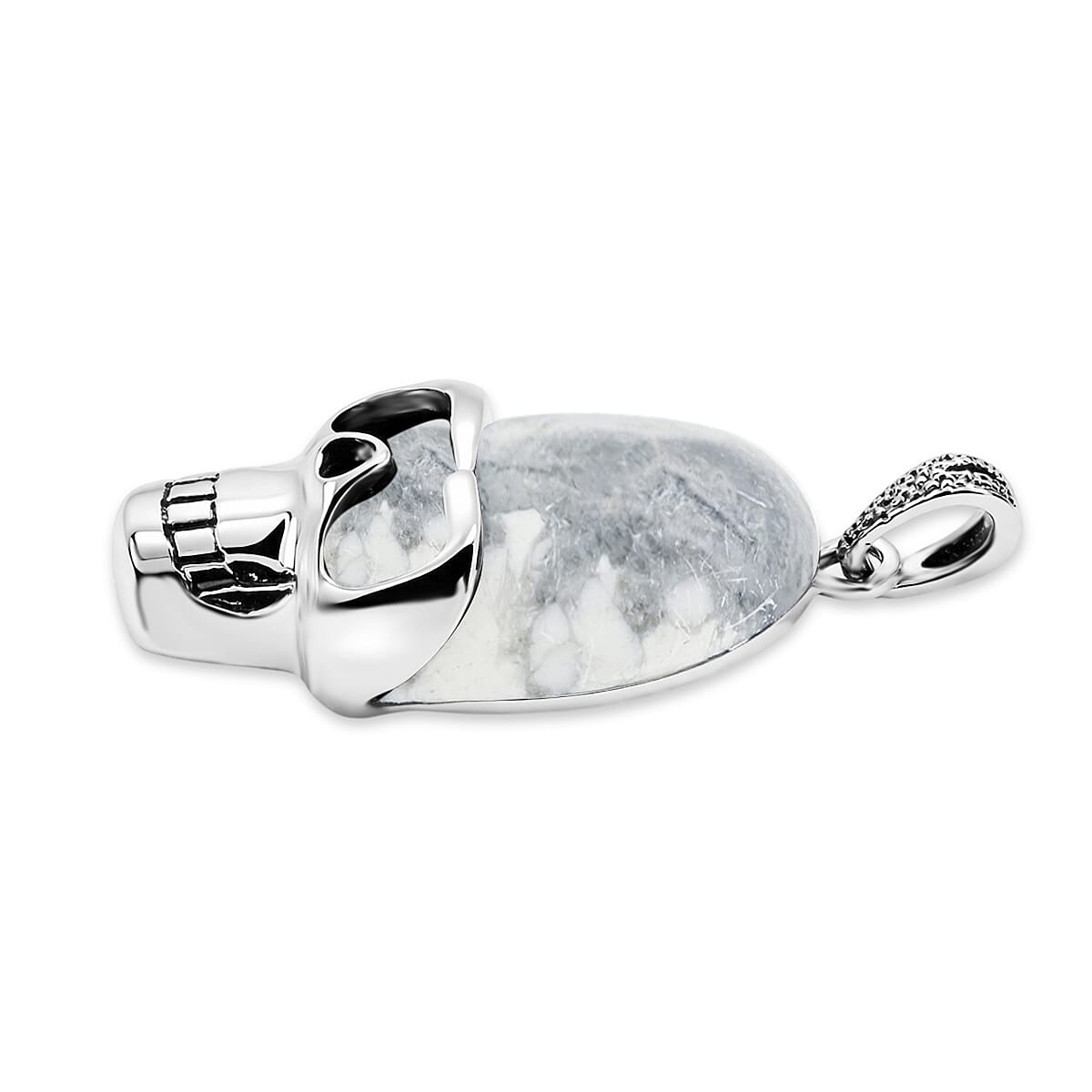 Gray Crystal Skull Pendant in Silvertone with Stainless Steel Necklace (20 Inches) image number 3