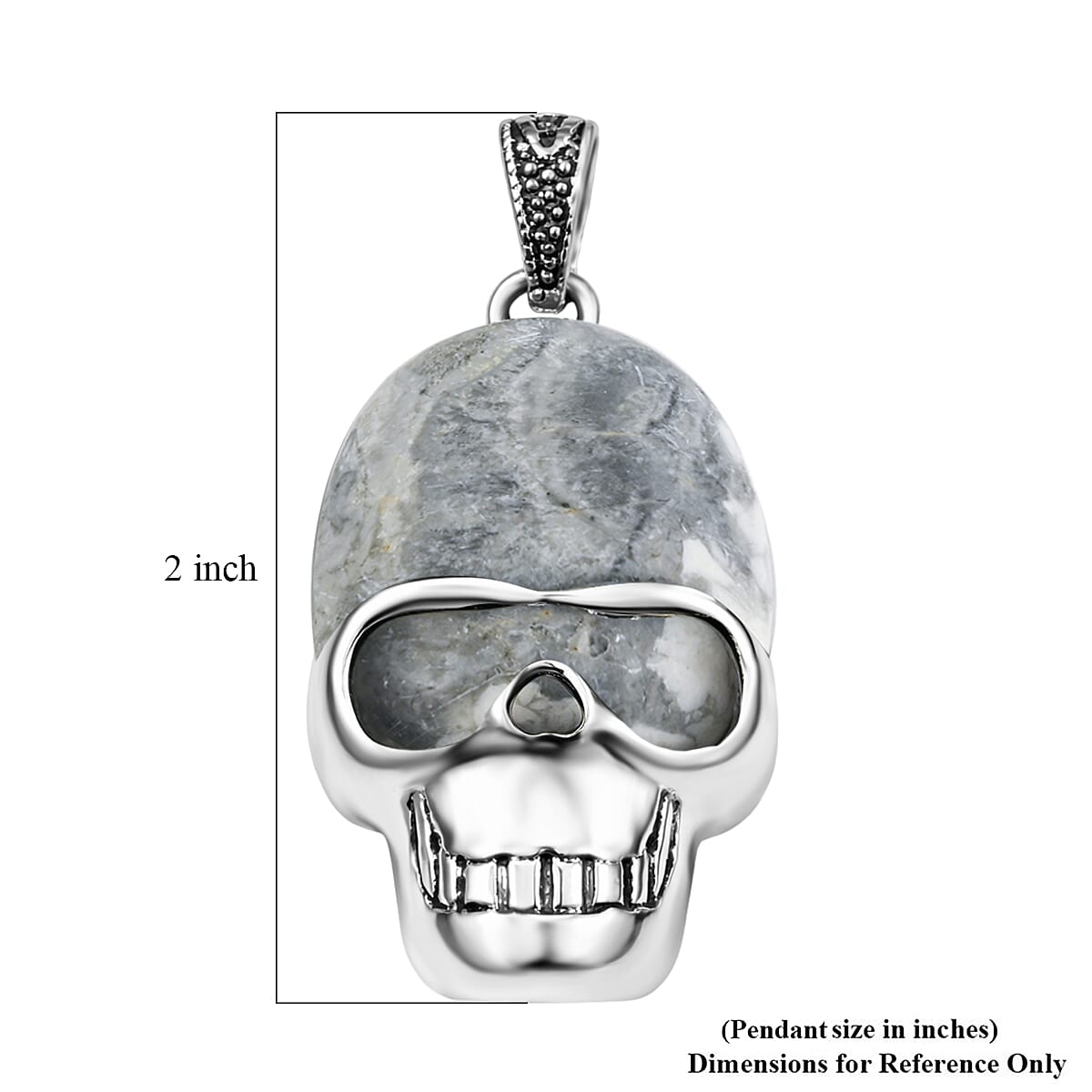Gray Crystal Skull Pendant in Silvertone with Stainless Steel Necklace (20 Inches) image number 4