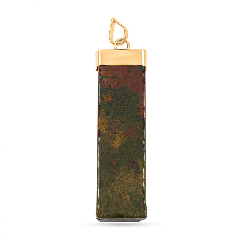 Jasper 36.00 ctw Rectangle Dragon Blood Pendant in Silvertone with Stainless Steel Necklace (20 Inches)