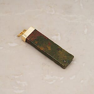 Jasper 36.00 ctw Rectangle Dragon Blood Pendant in Silvertone with Stainless Steel Necklace (20 Inches)